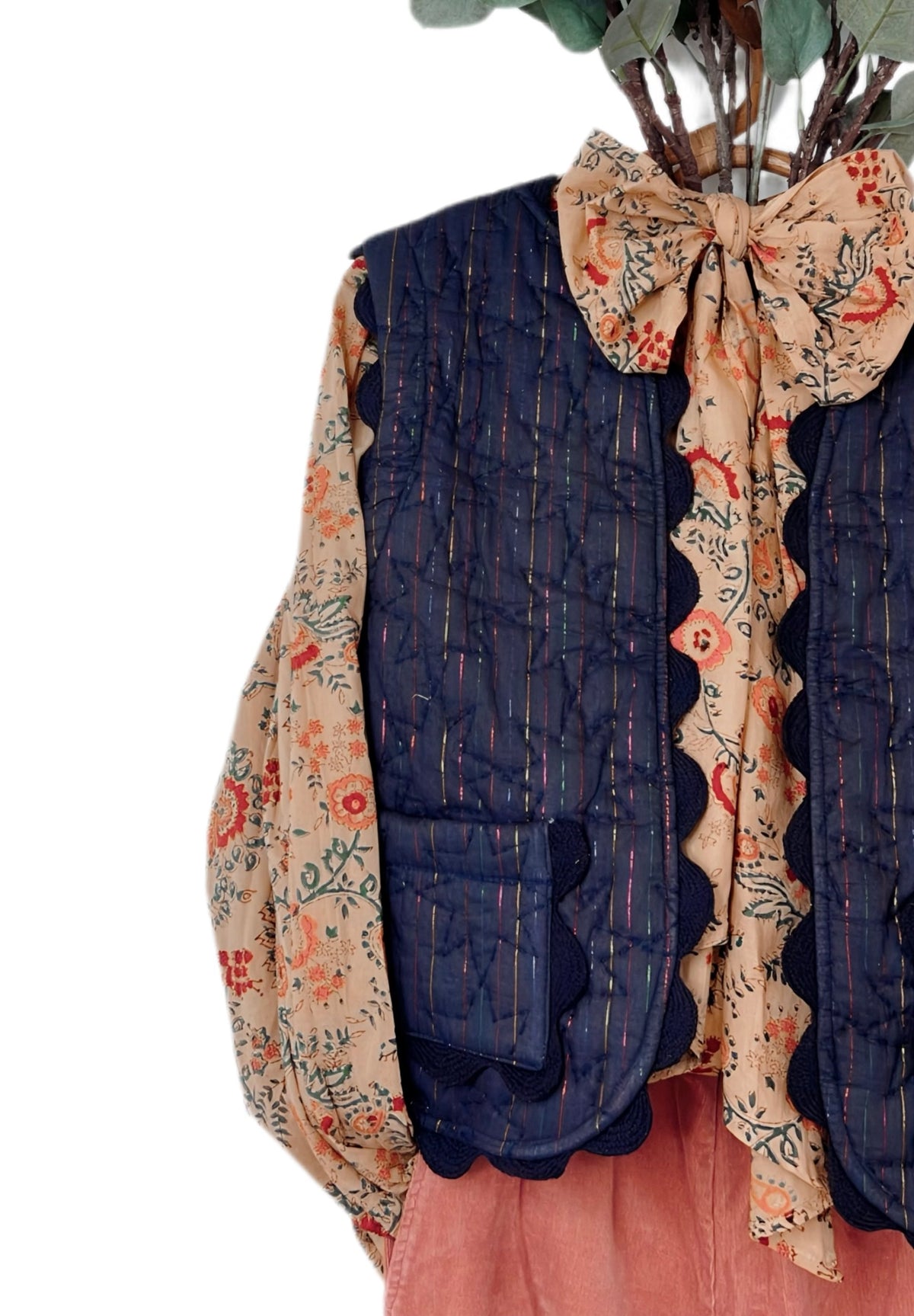Disco Ric Rac Cotton & Metallic Stripe Quilted Gilet - Midnight & Multi Col Metallic Stripes