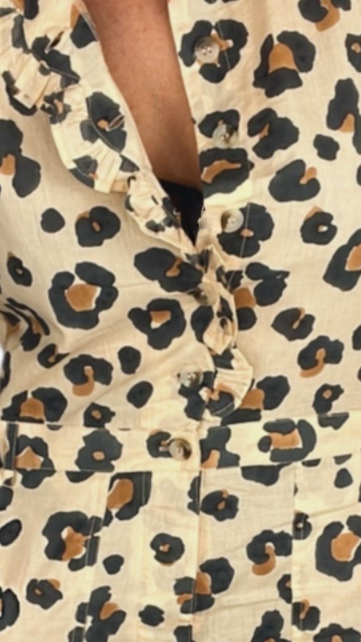 Large Scale Animal Organic Cotton Block Printed Scalloped Jumpsuit - Sand