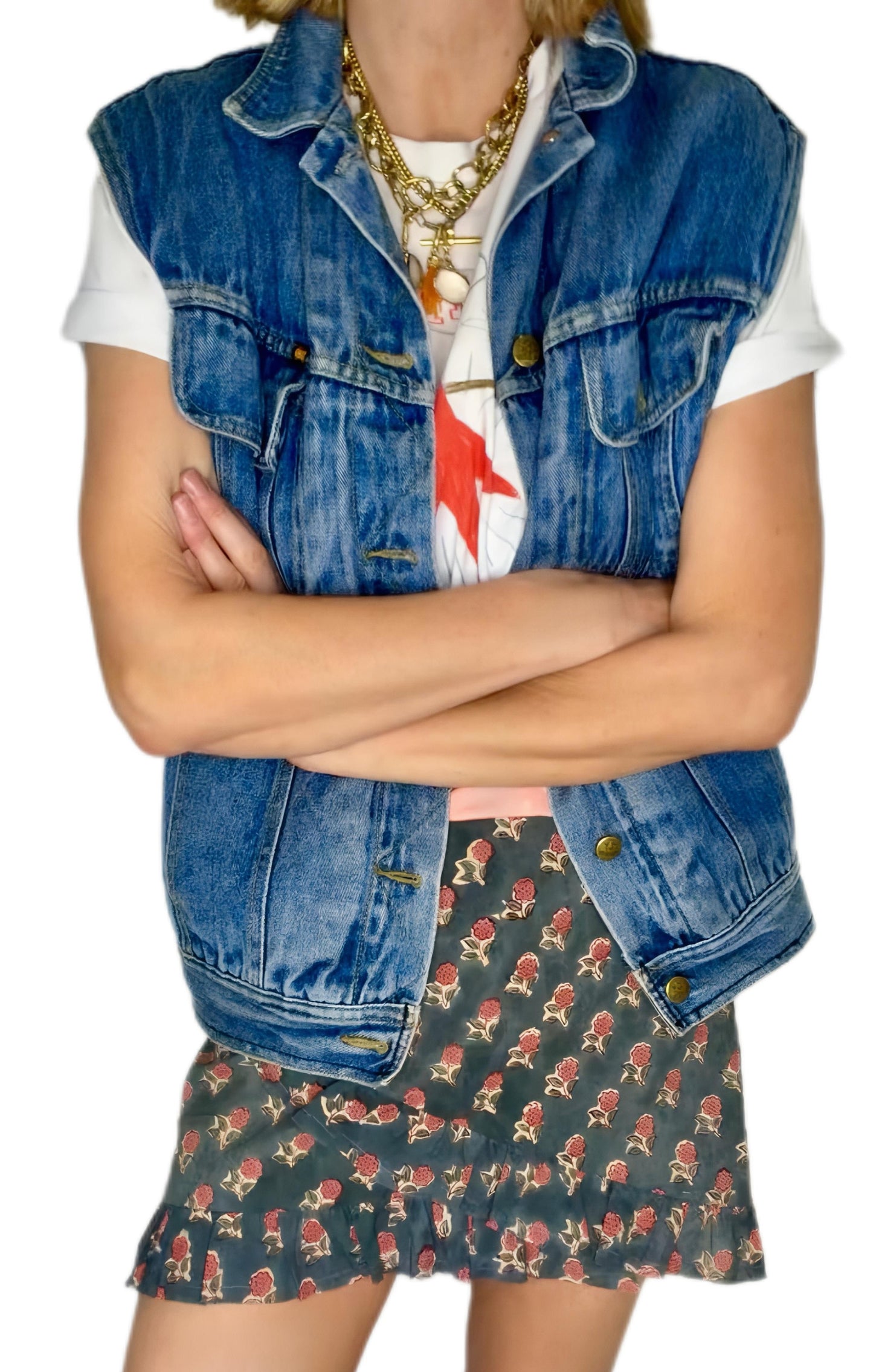 Tabby Frilly Edge Cotton Wrap Mini Skirt - Deep Teal Print