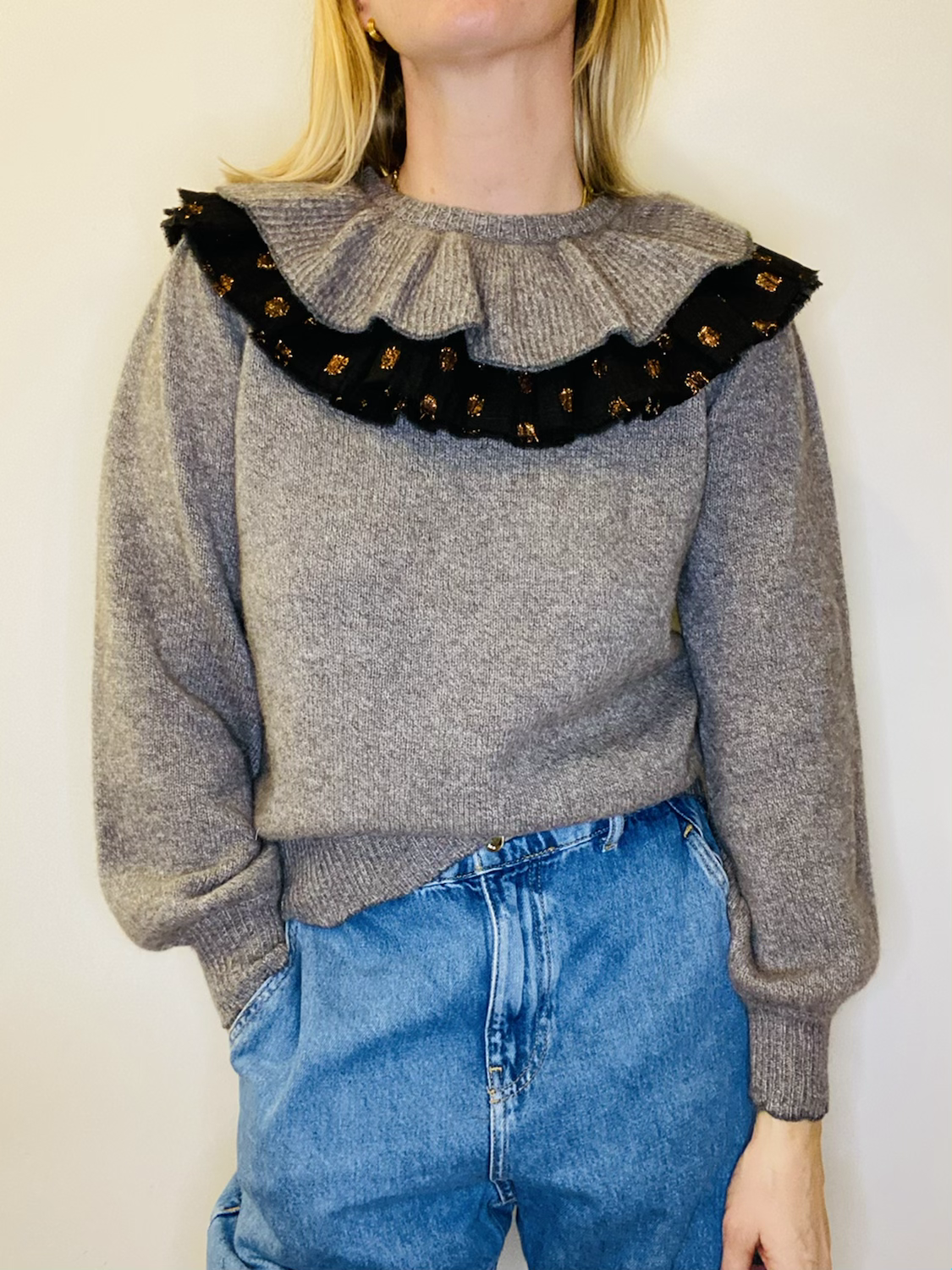 Becky Lurex Spot Tie Collar - Black & Bronze