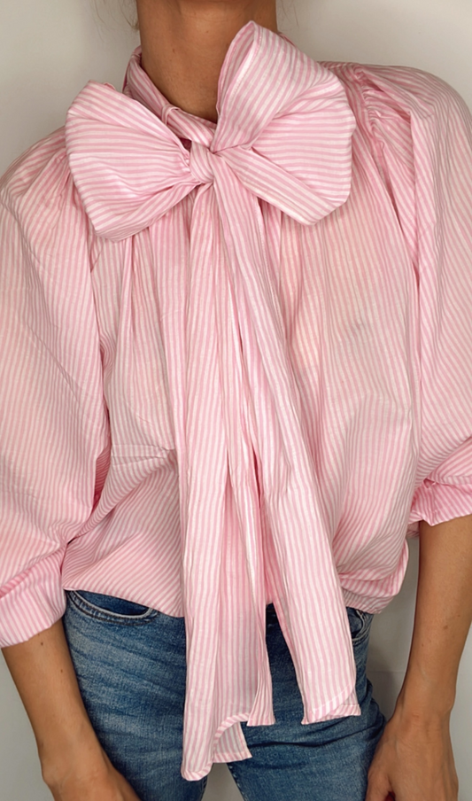 Bonnie Rose Stripe Tie Neck Cotton Shirt