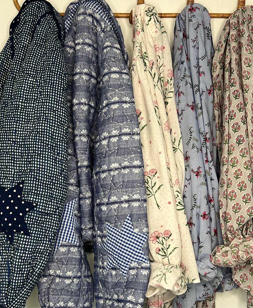 Gigi Printed Micro Gingham Cotton Quilted Jacket - Dark Teal