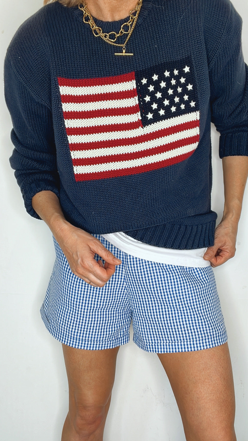 Peggy Micro Gingham Cotton Short - Blue and white