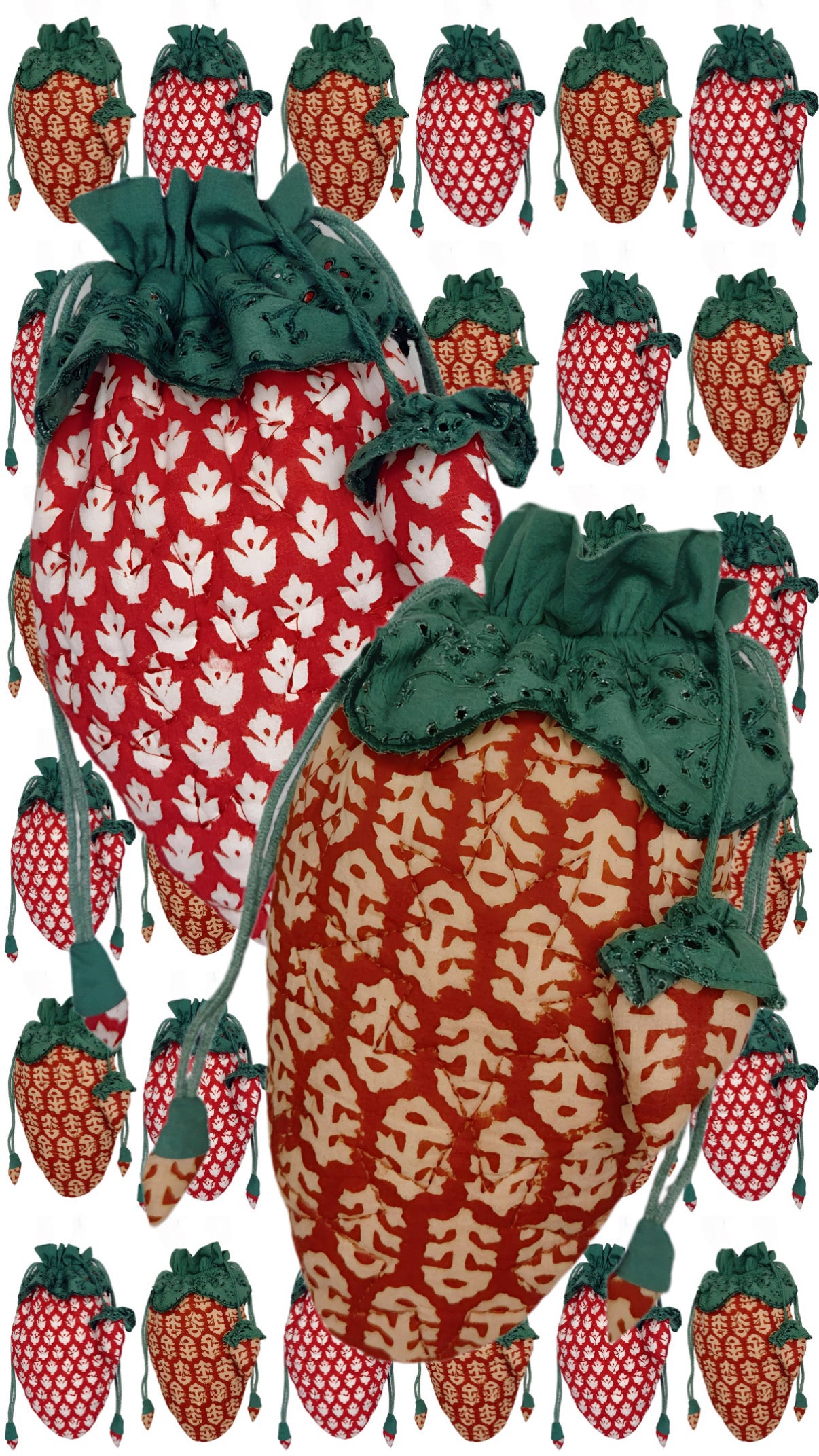 Strawberry Cotton Quilted Bag With Adjustable Strap - Deep Ruby Red
