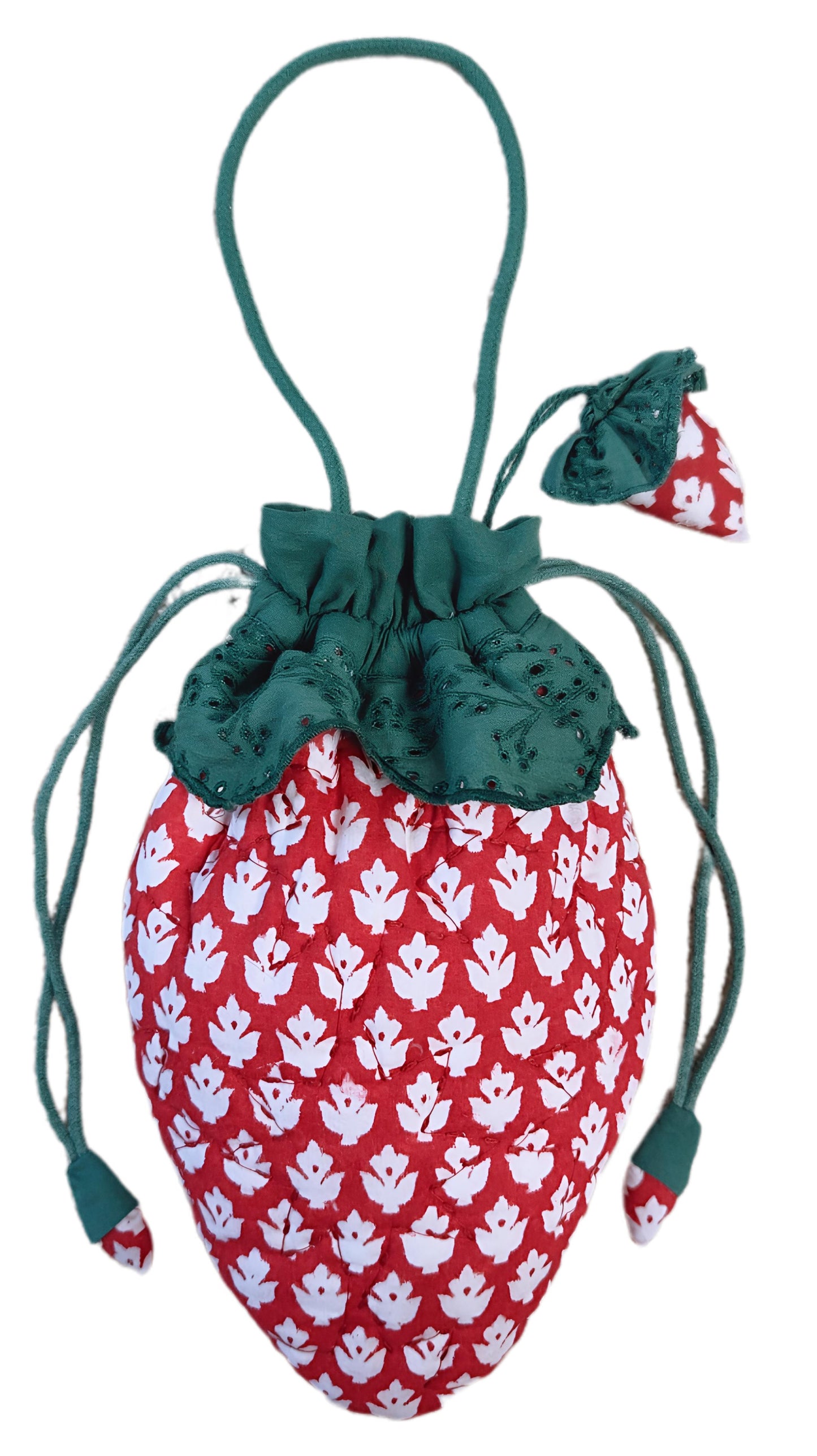Strawberry Cotton Quilted Bag With Adjustable Strap - Chilli Red