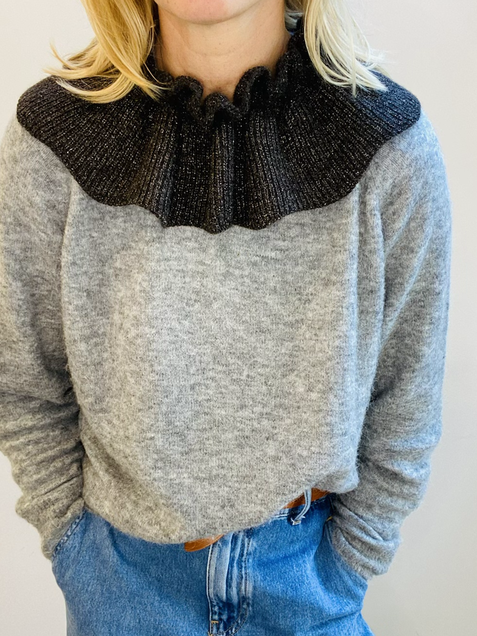 Iona Lurex Knitted Elasticated Collar - Bitter Chocolate Sparkle