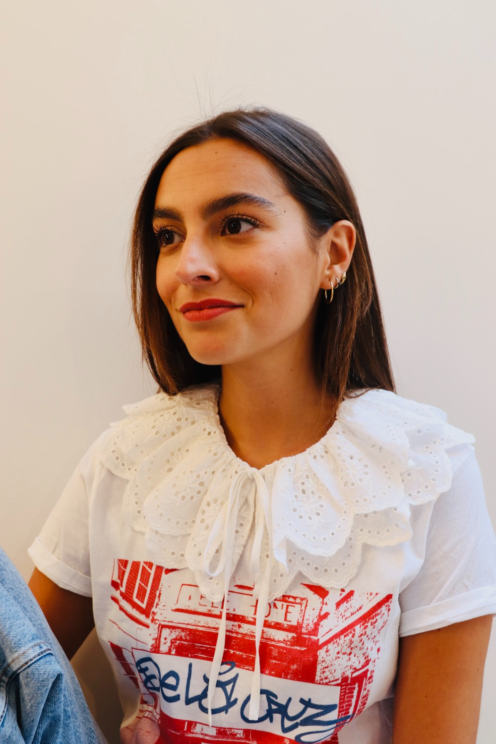 Nicole Broderie Tie Collar - White