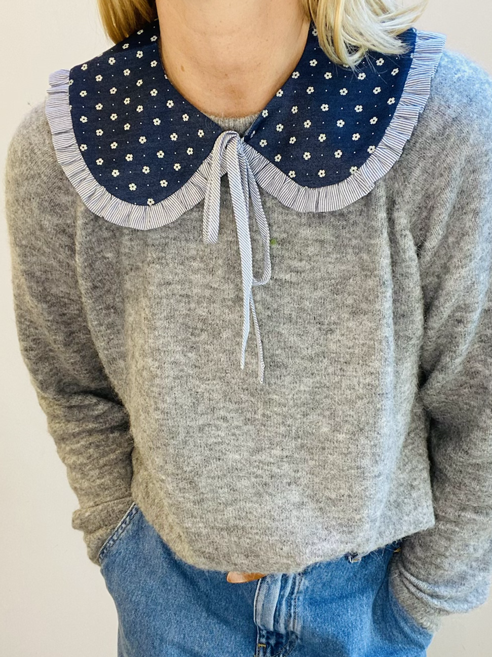 Tabby Tie Reversible Denim Collar - Denim Blue Spot