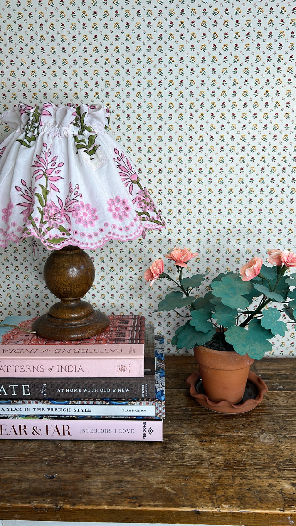 MADE WITH LIBERTY PRINT - Small Adjustable Broderie Trim Fabric Lampshade Cover - Katie & Millie Print