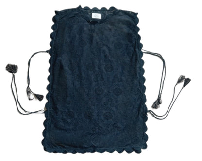 Ric Rac Tie Side Cotton Broderie Beach Cover-Up - Noir