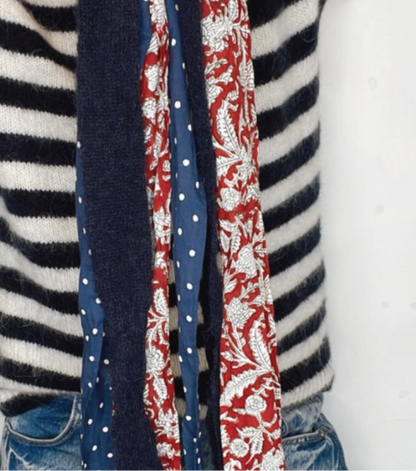 Interchangeable Bow Cuff Stripe Jumper - Dark Navy and Cream