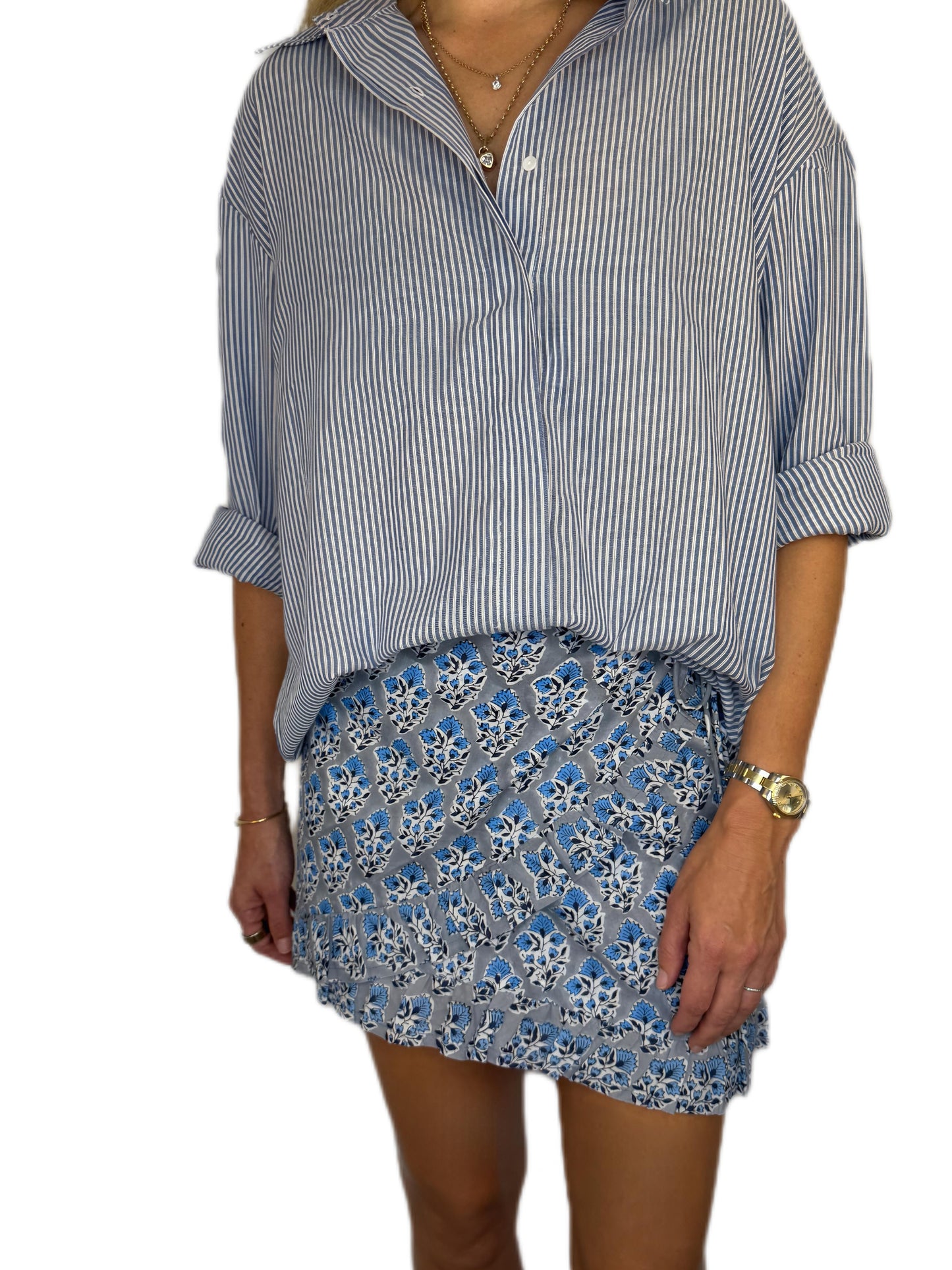Sienna Frilly Edge Cotton Wrap Mini Skirt - Dusty Blue Green