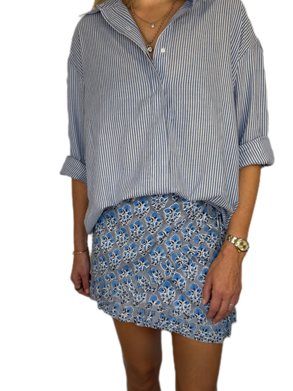 Sienna Frilly Edge Cotton Wrap Mini Skirt - Dusty Blue Green