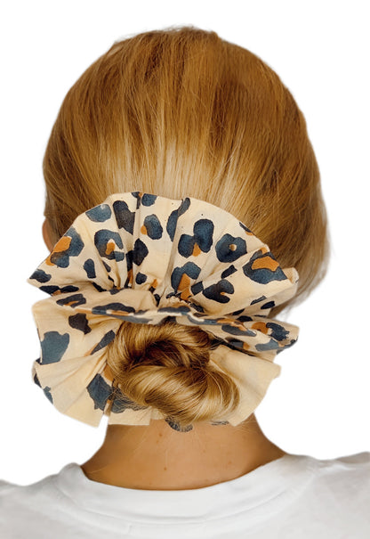 Animal Print Double Layer, Reversible Cotton Scrunchie - Sand