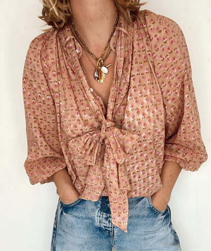 Farrow Detachable Tie Neck Cotton Shirt - Plaster Pink