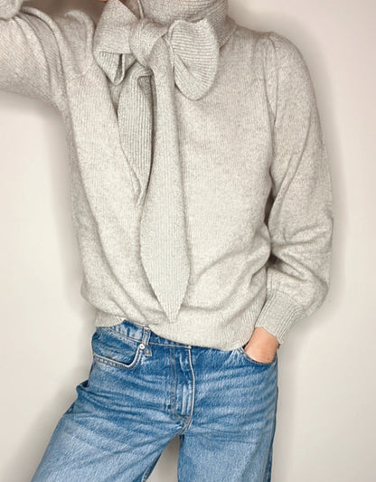 Bow Tie Neck Jumper - Pale Grey Marl