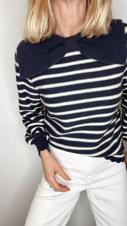 Bow Collar Stripe Jumper - Navy & Ecru