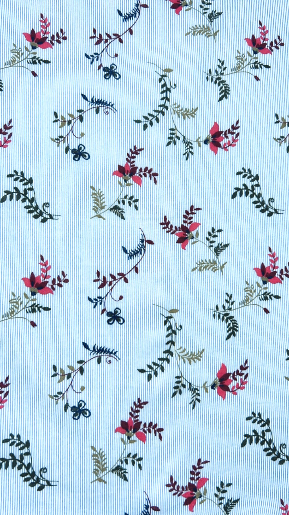 Sylvie Detachable Tie Neck Cotton Shirt- Denim Blue Fine Stripe Floral