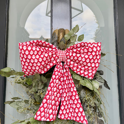 Large Quilted Bow - Cherry Red Print