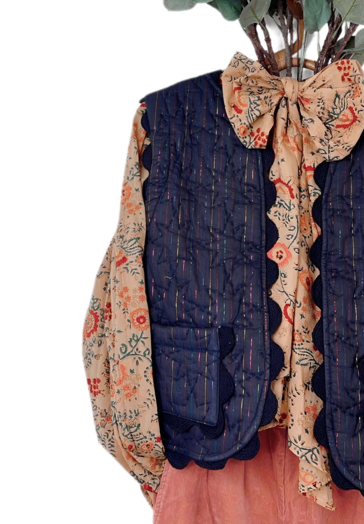 Daria Detachable Tie Neck Cotton Shirt - Smoked Trout