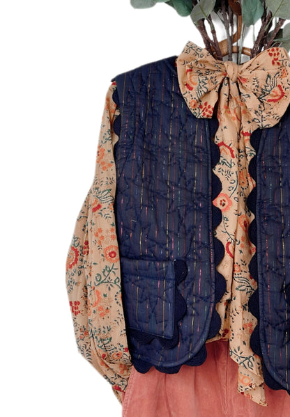 Daria Detachable Tie Neck Cotton Shirt - Smoked Trout