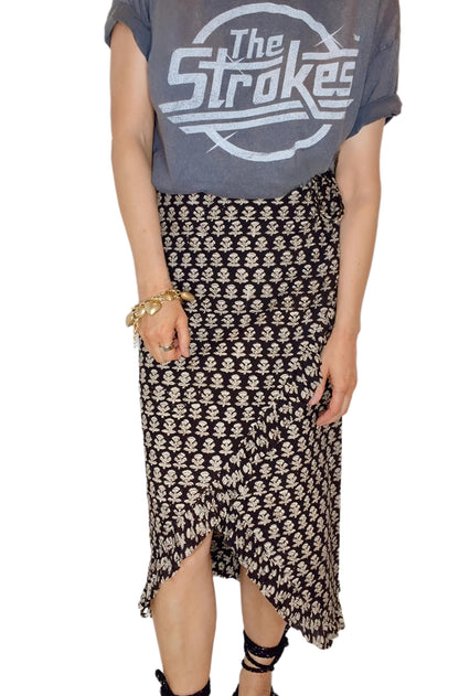 Jet Frilly Edge Cotton Wrap MIDI Skirt - Jet Black
