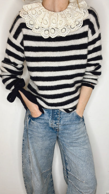 Interchangeable Bow Cuff Stripe Jumper - Dark Navy and Cream