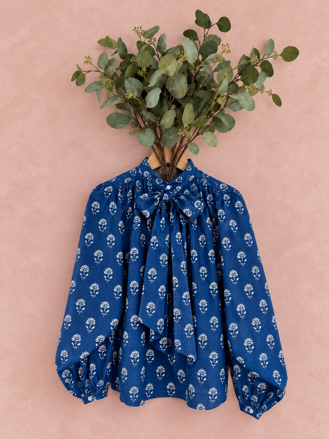 Immy Detachable Tie Neck Cotton Shirt - Ink Print