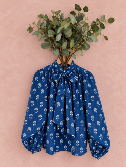 Immy Detachable Tie Neck Cotton Shirt - Ink Print