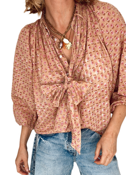 Farrow Detachable Tie Neck Cotton Shirt - Plaster Pink