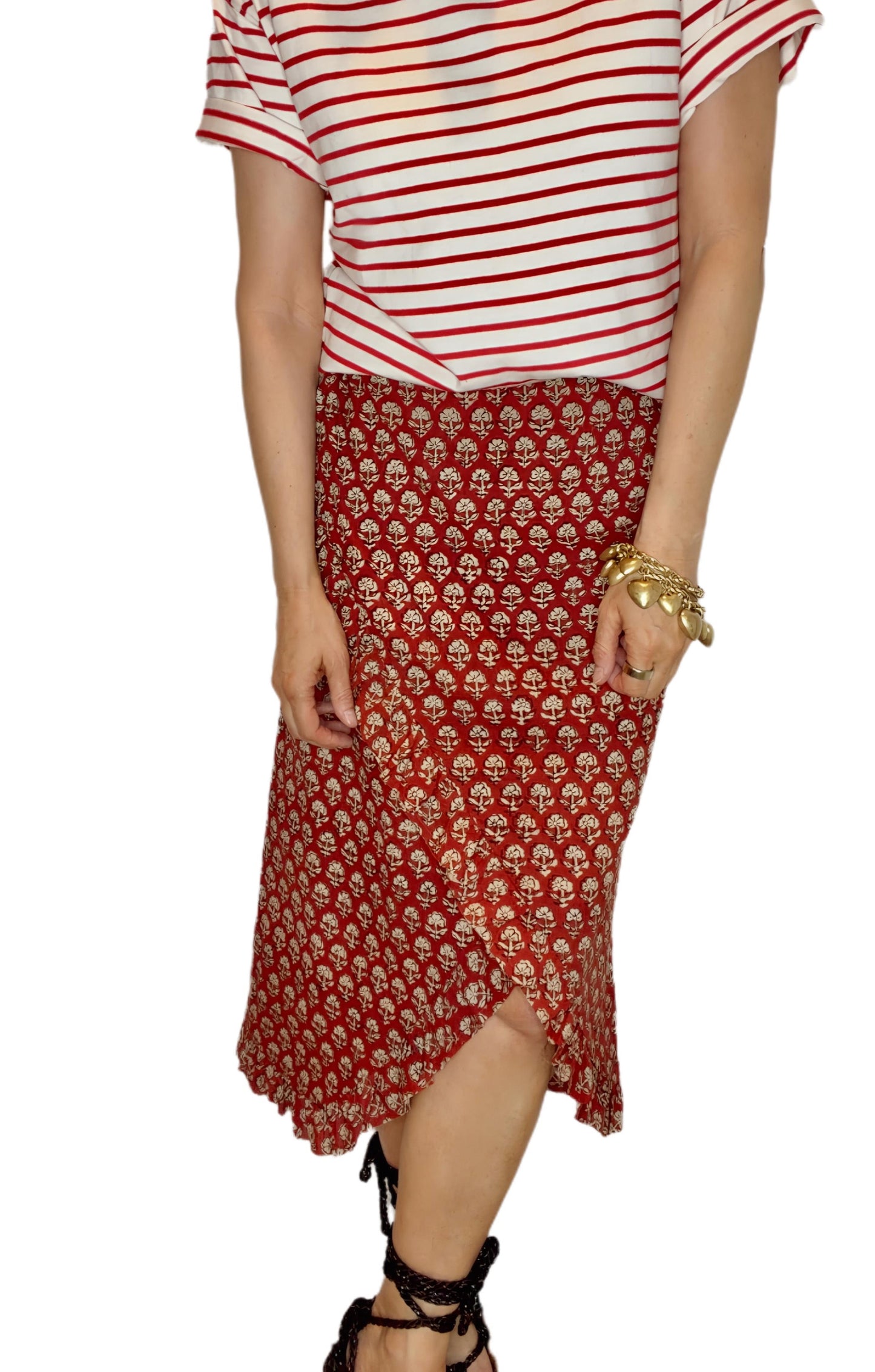 Ruby Frilly Edge Cotton Wrap MIDI Skirt - Ruby Red