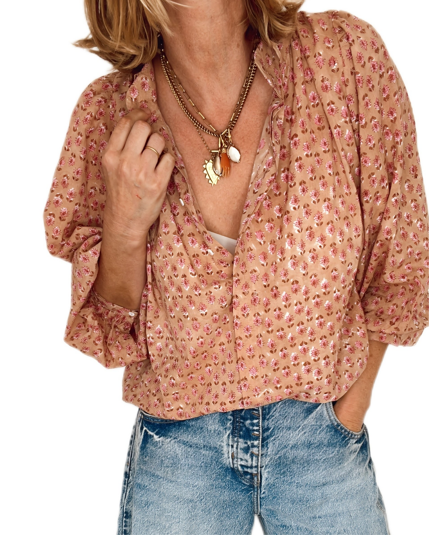 Farrow Detachable Tie Neck Cotton Shirt - Plaster Pink