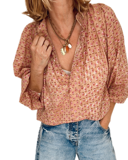 Farrow Detachable Tie Neck Cotton Shirt - Plaster Pink