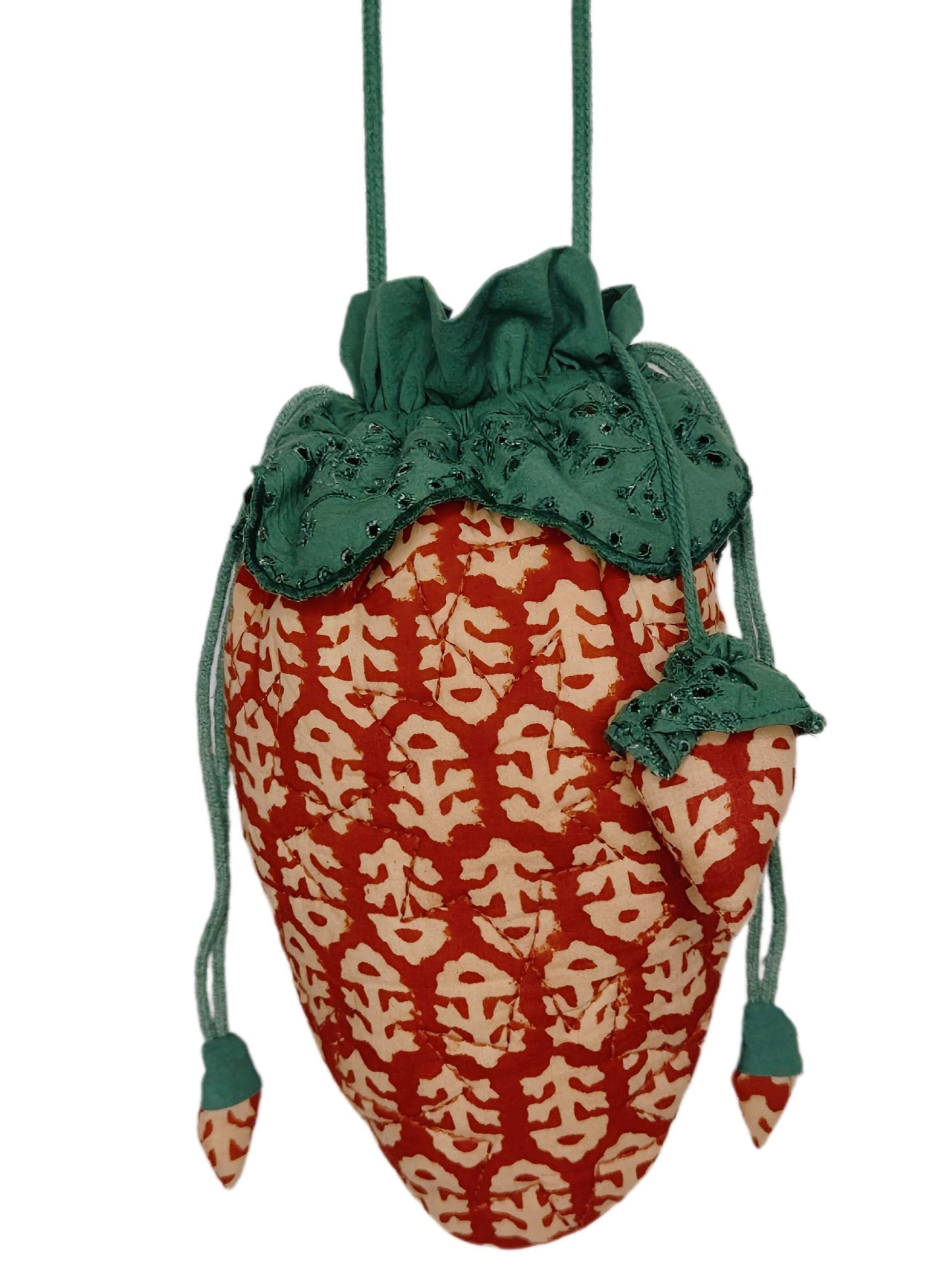 Strawberry Cotton Quilted Bag With Adjustable Strap - Deep Ruby Red