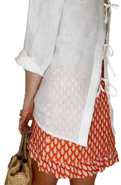 Mandardin Frilly Edge Cotton Wrap Mini Skirt - Orange Red