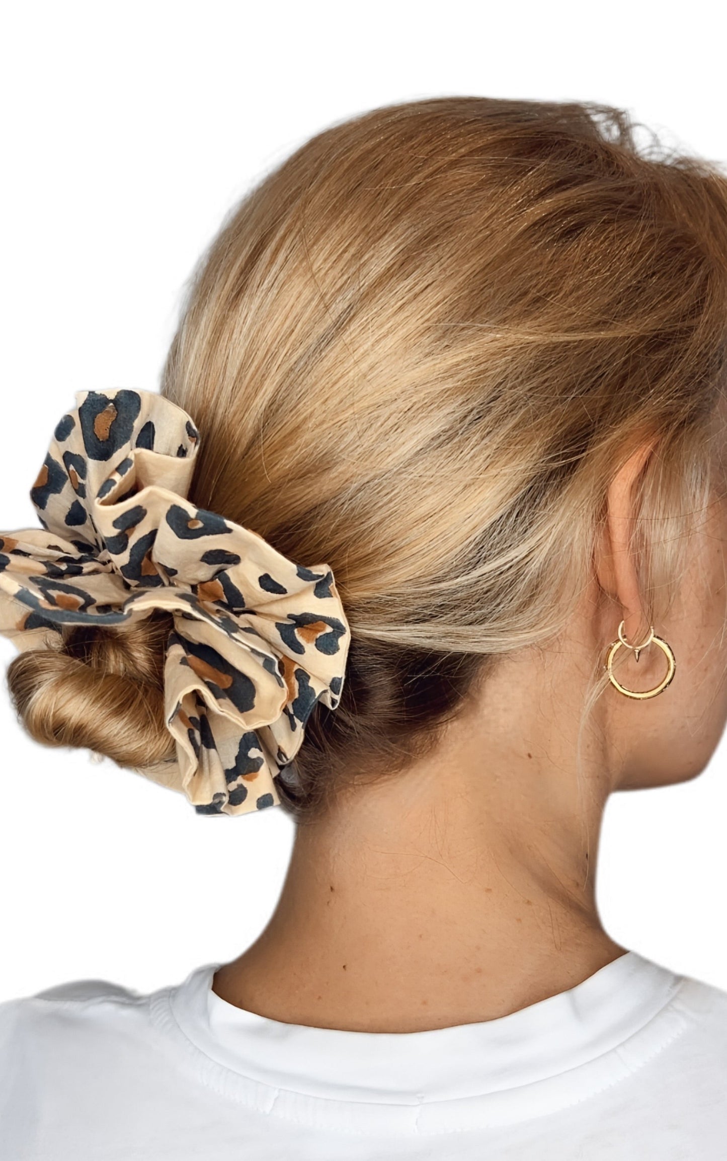 Animal Print Double Layer, Reversible Cotton Scrunchie - Sand