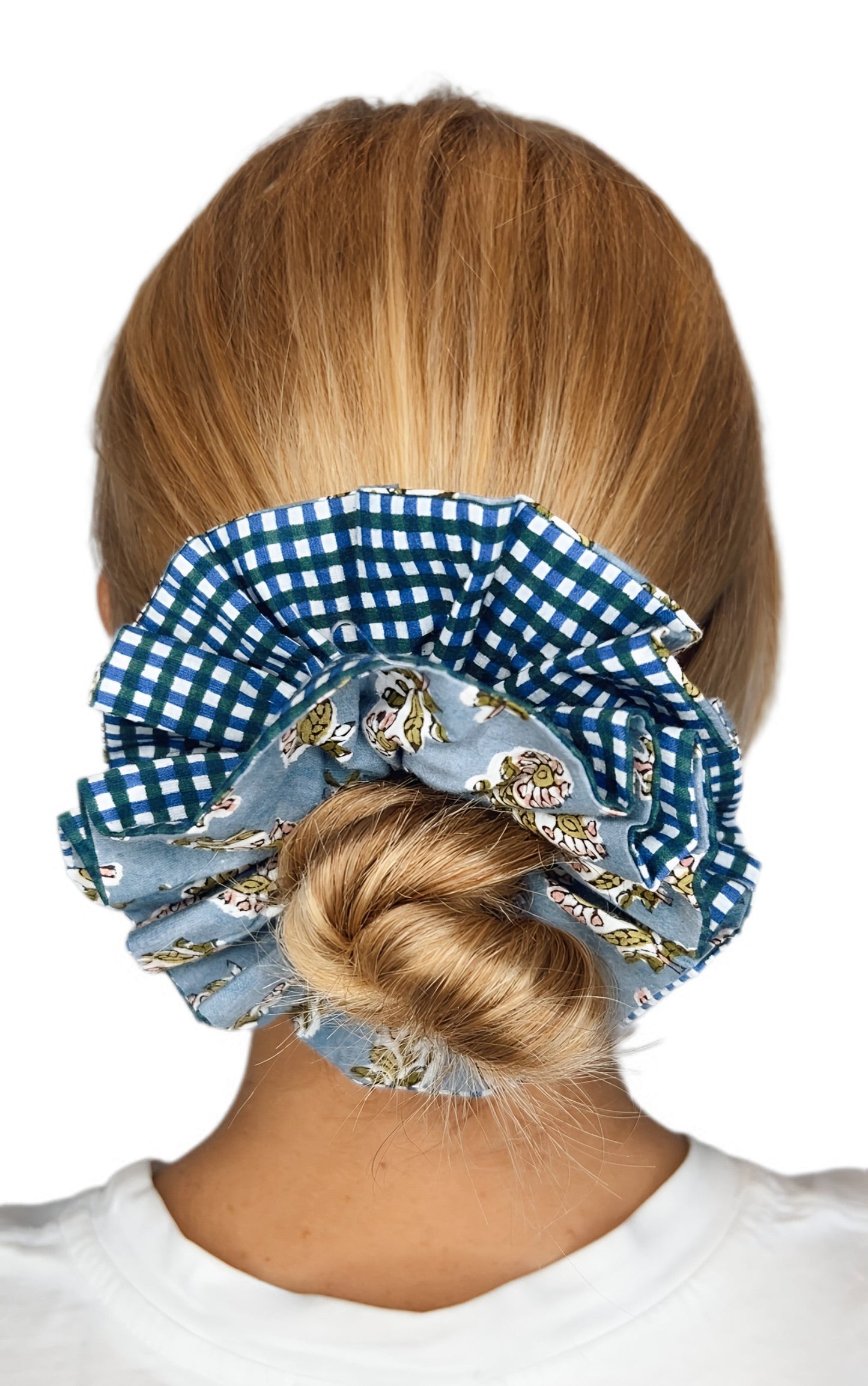 Cuckoo Double Layer, Reversible Cotton Scrunchie - Blue Green