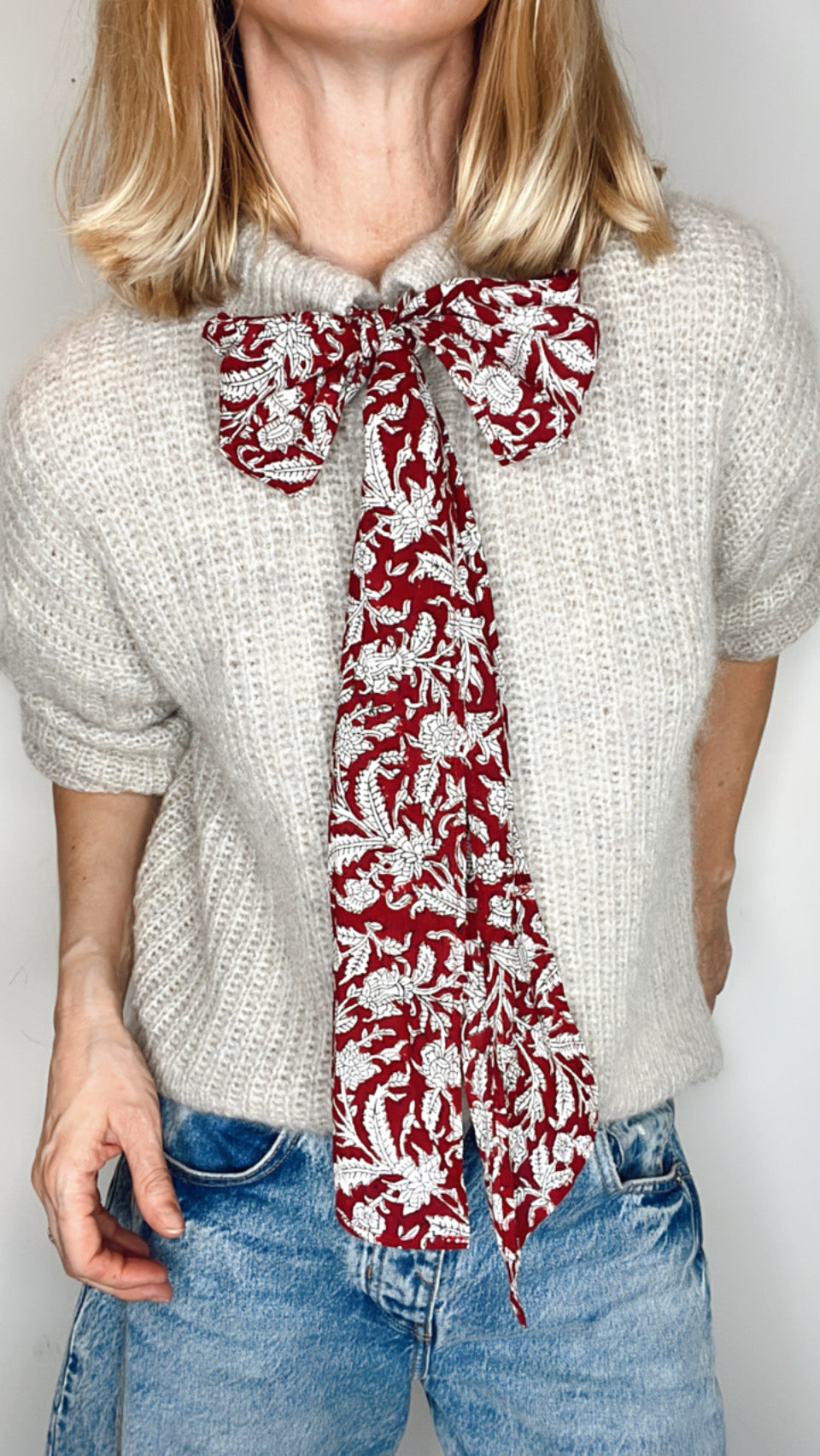 Long Handprinted Cotton Ties For Chunky Knit Cardigan