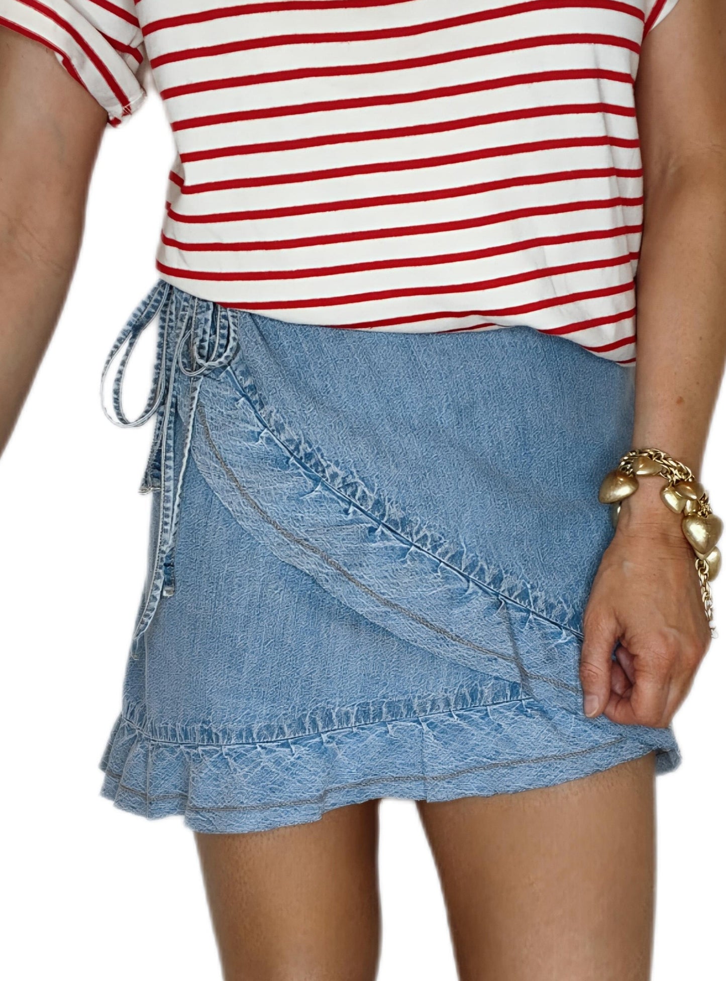 Didi Frilly Edge Cotton Wrap Mini Skirt - Mid Denim