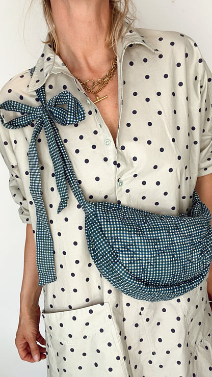 Gigi Micro Gingham Cotton Quilted Tie Shoulder Bag