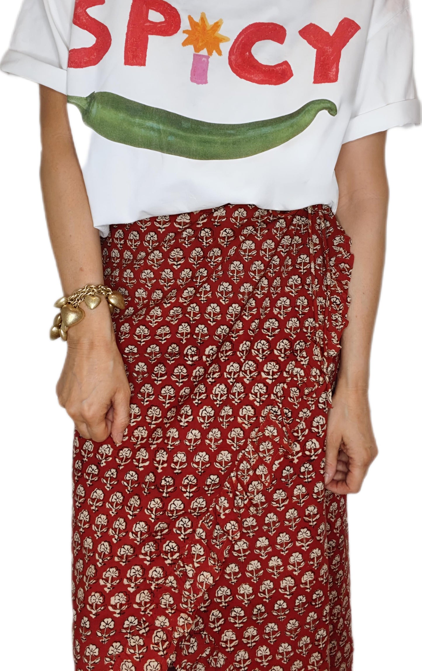 Ruby Frilly Edge Cotton Wrap MIDI Skirt - Ruby Red