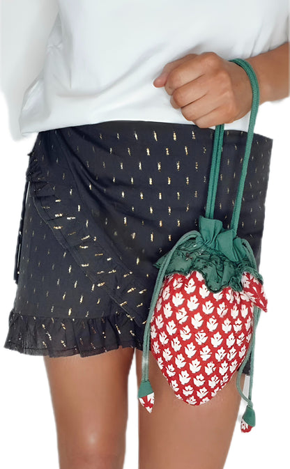 Strawberry Cotton Quilted Bag With Adjustable Strap - Chilli Red