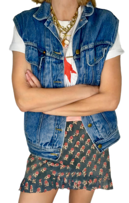 Tabby Frilly Edge Cotton Wrap Mini Skirt - Deep Teal Print