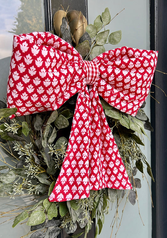 Large Quilted Bow - Cherry Red Print