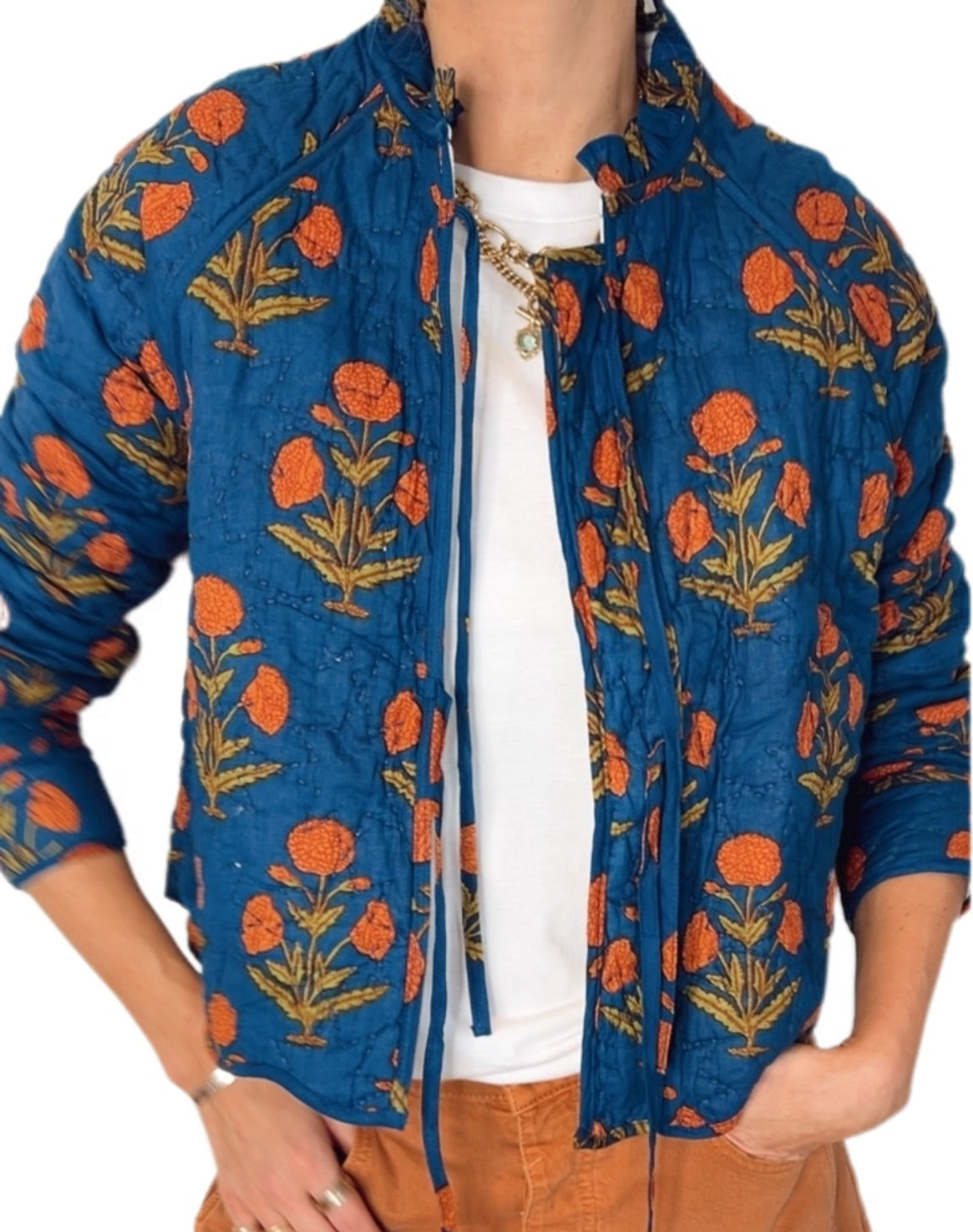 Holi Quilted Jacket - Deep Teal & Rust