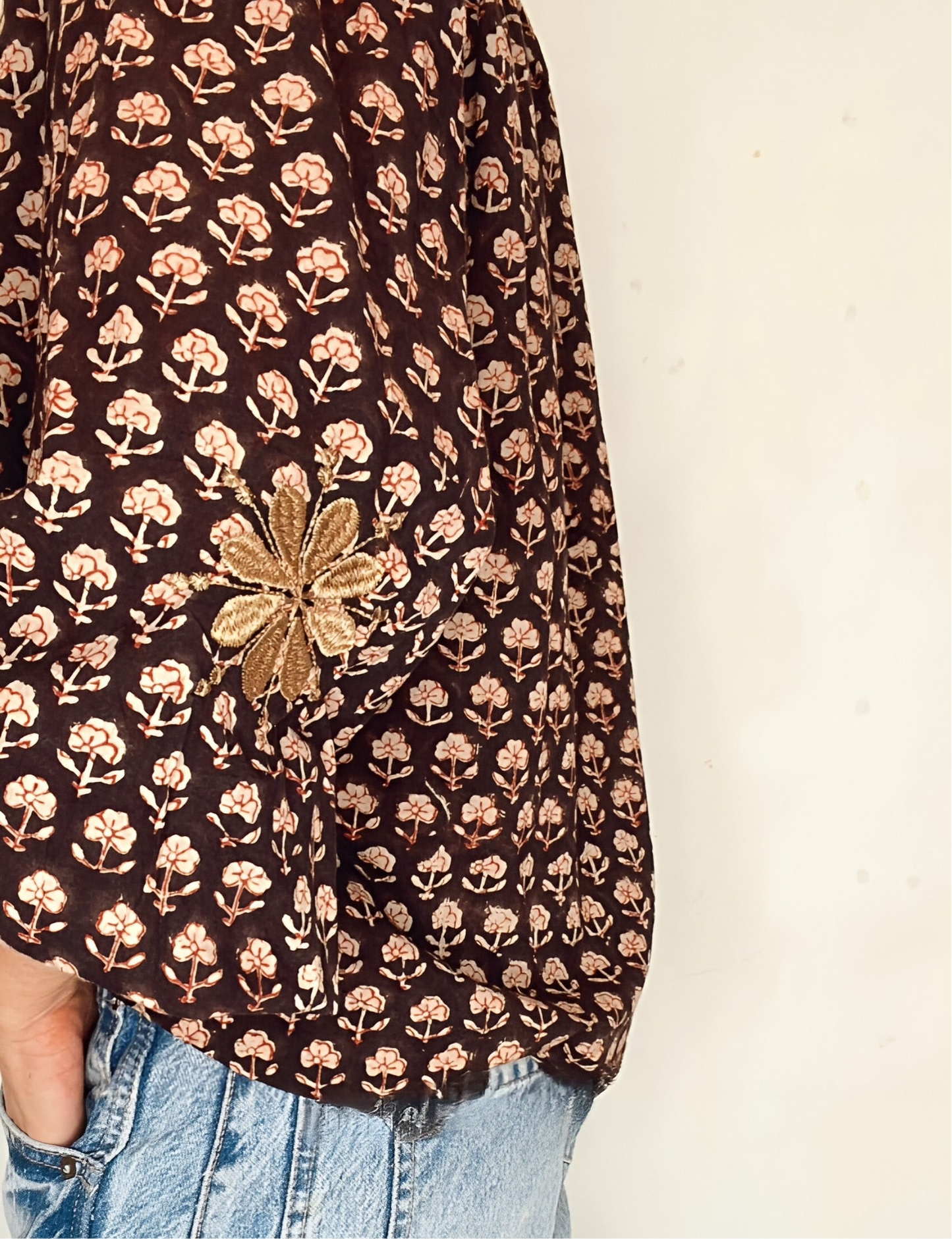 Belly Half Placket Cotton Pop-Over Top - Deep Bitter Chocolate