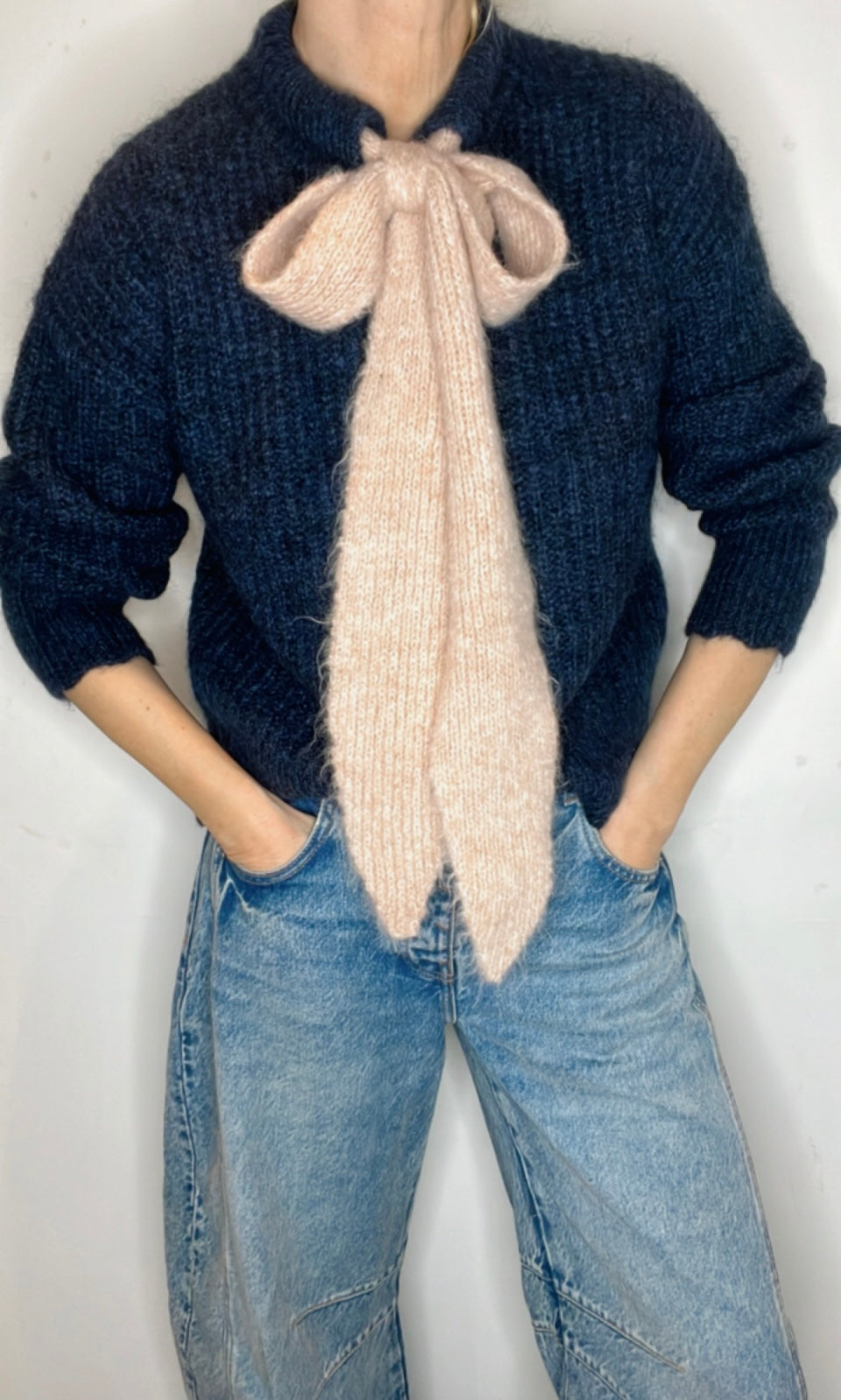 Long, Chunky Knit Tie (only) - Blossom Pink