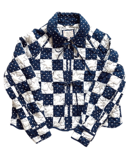 Clover Patchwork Quilted Cotton Jacket - Deep Indigo and Ecru