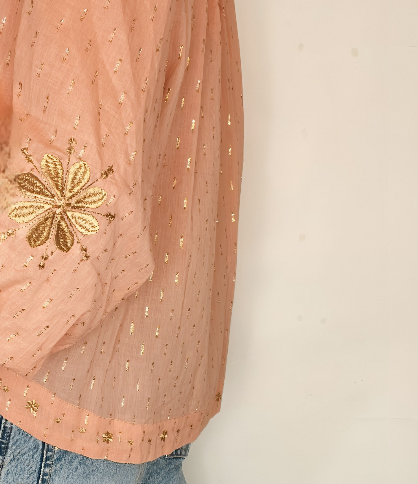 Calamine Half Placket Cotton & Metallic Spot Pop-Over Top - Plaster