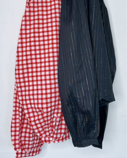 Cherry Check Detachable Tie Neck Cotton Shirt - Cherry Red